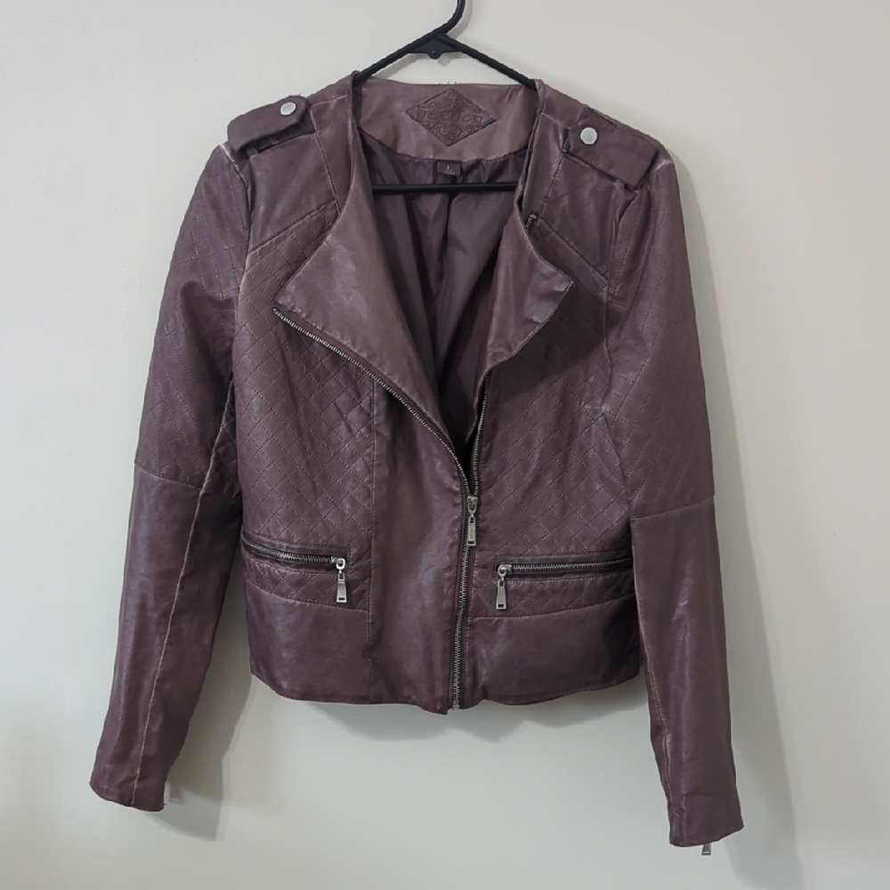 Jou Jou Women's Faux Leather Moto Jacket Women's Large